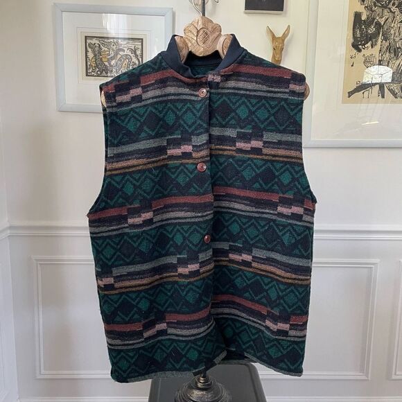Vintage Outback Trading Company Ltd Southwest Blanket Print Button Front Vest Co - Picture 1 of 7